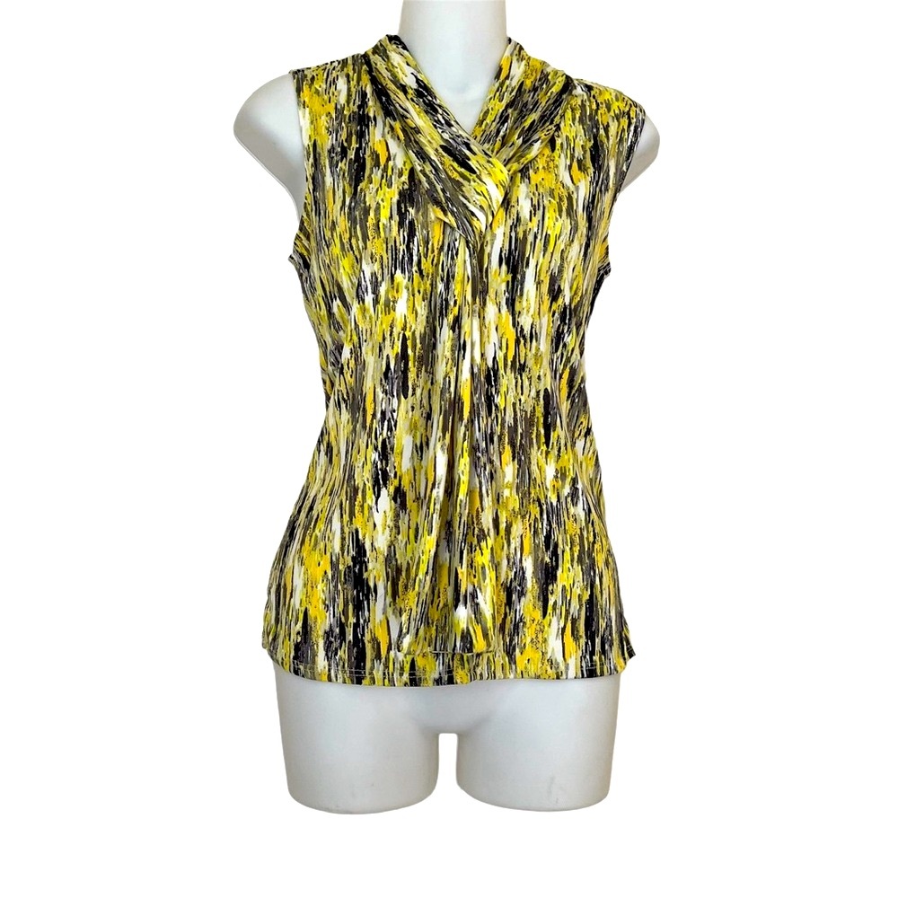 JM FLEURETTE YELLOW SLEEVELESS TOP BLOUSE KNOT NECK SIZE SMALL